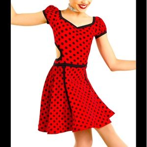 New Weissman medium child red dress w/ black polka dot costume with accessories.